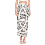 White Celtic Trinity Knot Symbol Print Side Slit Maxi Skirt