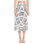 White Celtic Trinity Knot Symbol Print Side Slit Midi Skirt