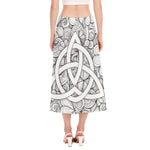 White Celtic Trinity Knot Symbol Print Side Slit Midi Skirt