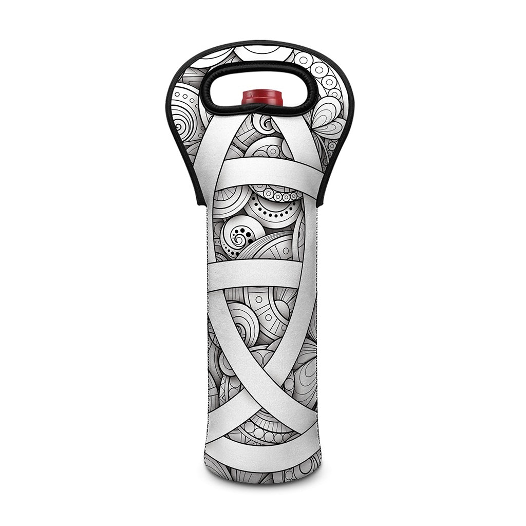 White Celtic Trinity Knot Symbol Print Single Neoprene Wine Tote