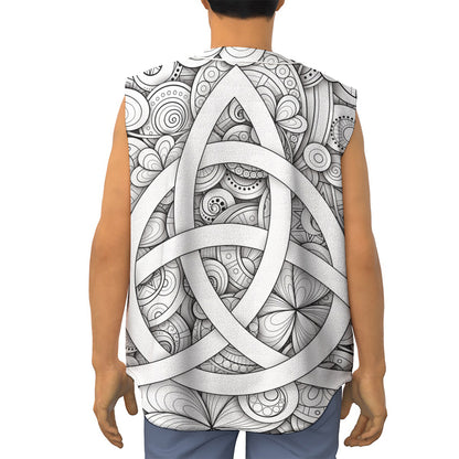 White Celtic Trinity Knot Symbol Print Sleeveless Baseball Jersey