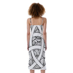 White Celtic Trinity Knot Symbol Print Slim Fit Midi Cami Dress