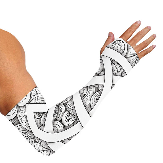 White Celtic Trinity Knot Symbol Print Sun Protection Arm Sleeves