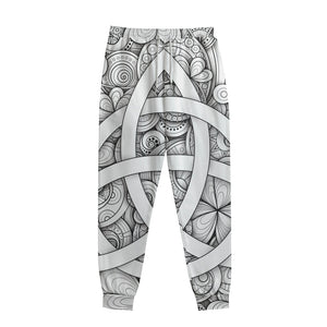 White Celtic Trinity Knot Symbol Print Sweatpants