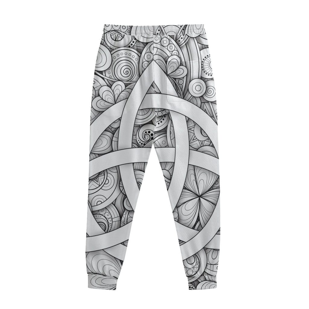 White Celtic Trinity Knot Symbol Print Sweatpants