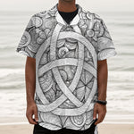 White Celtic Trinity Knot Symbol Print Textured Short Sleeve Shirt