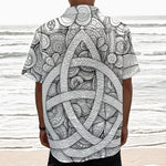 White Celtic Trinity Knot Symbol Print Textured Short Sleeve Shirt