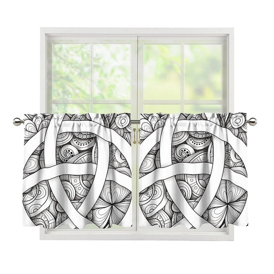 White Celtic Trinity Knot Symbol Print Tier Curtains