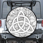 White Celtic Trinity Knot Symbol Print Tire Cover