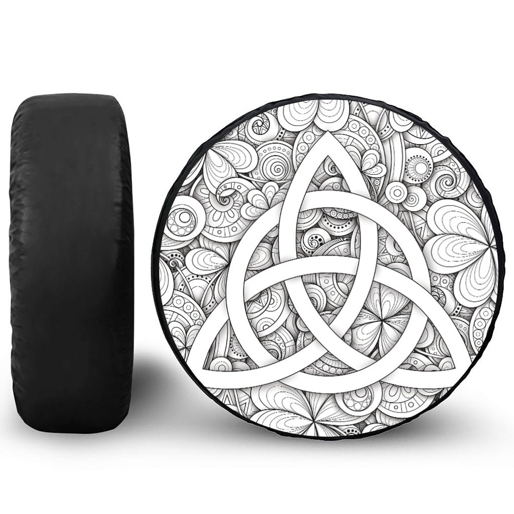 White Celtic Trinity Knot Symbol Print Tire Cover