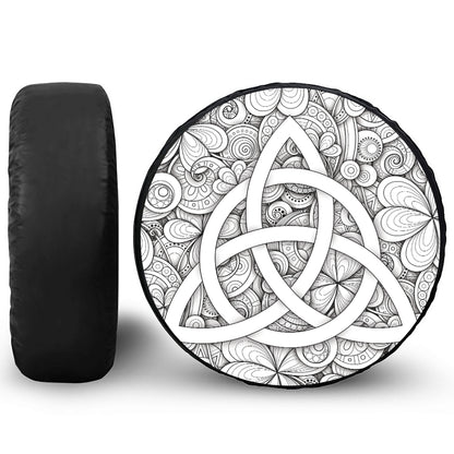 White Celtic Trinity Knot Symbol Print Tire Cover