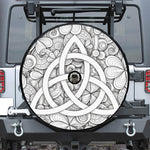 White Celtic Trinity Knot Symbol Print Tire Cover With Camera Hole