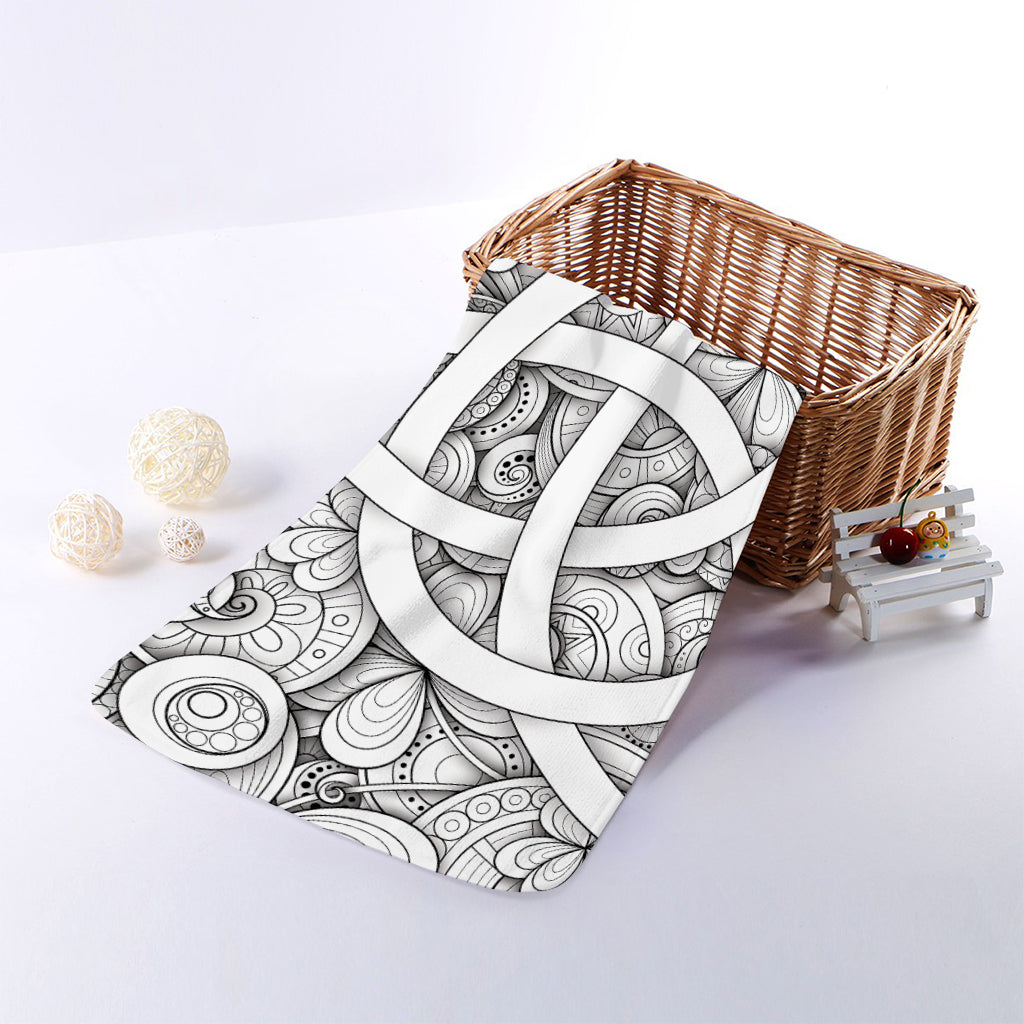 White Celtic Trinity Knot Symbol Print Towel