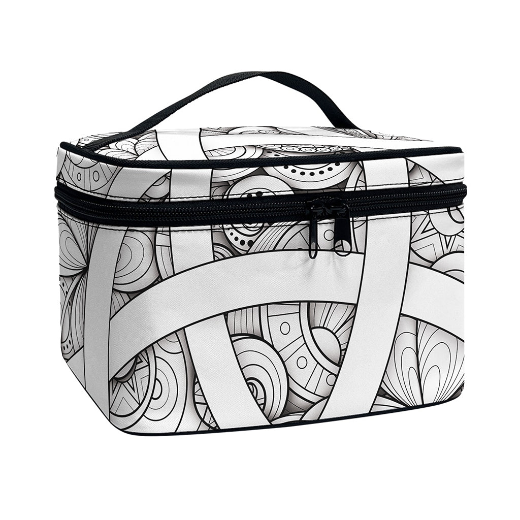 White Celtic Trinity Knot Symbol Print Travel Makeup Bag
