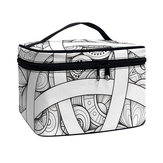White Celtic Trinity Knot Symbol Print Travel Makeup Bag