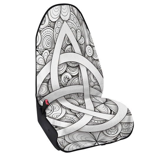 White Celtic Trinity Knot Symbol Print Waterproof Car Seat Cover