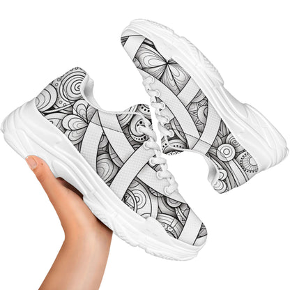 White Celtic Trinity Knot Symbol Print White Chunky Shoes