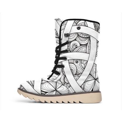White Celtic Trinity Knot Symbol Print Winter Boots