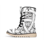 White Celtic Trinity Knot Symbol Print Winter Boots