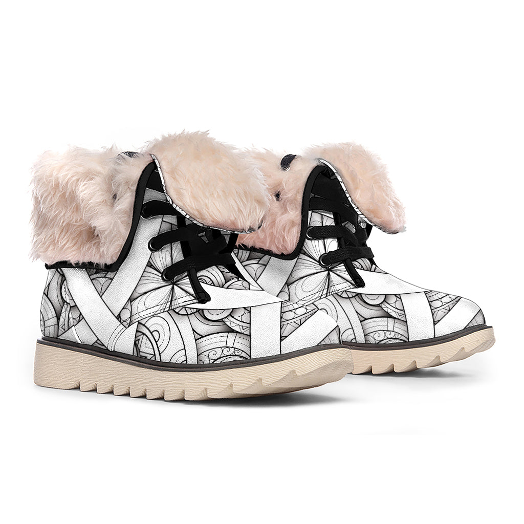 White Celtic Trinity Knot Symbol Print Winter Boots