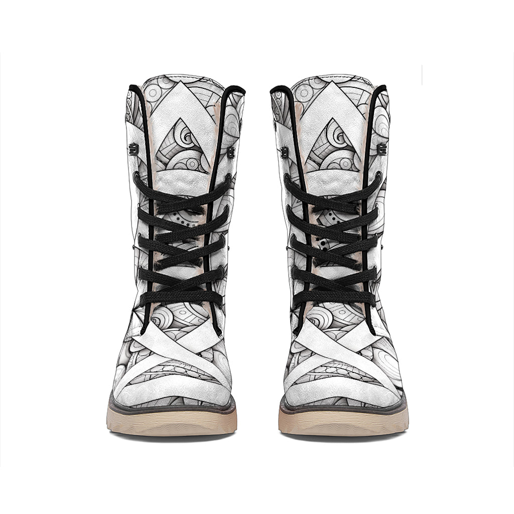 White Celtic Trinity Knot Symbol Print Winter Boots