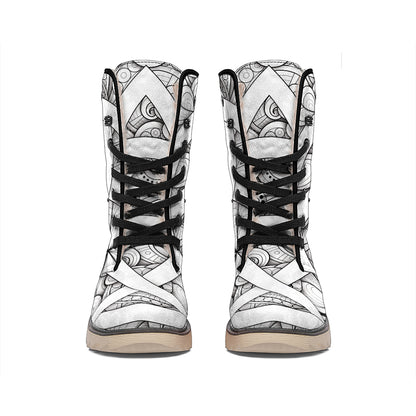 White Celtic Trinity Knot Symbol Print Winter Boots