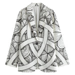 White Celtic Trinity Knot Symbol Print Women's Blazer