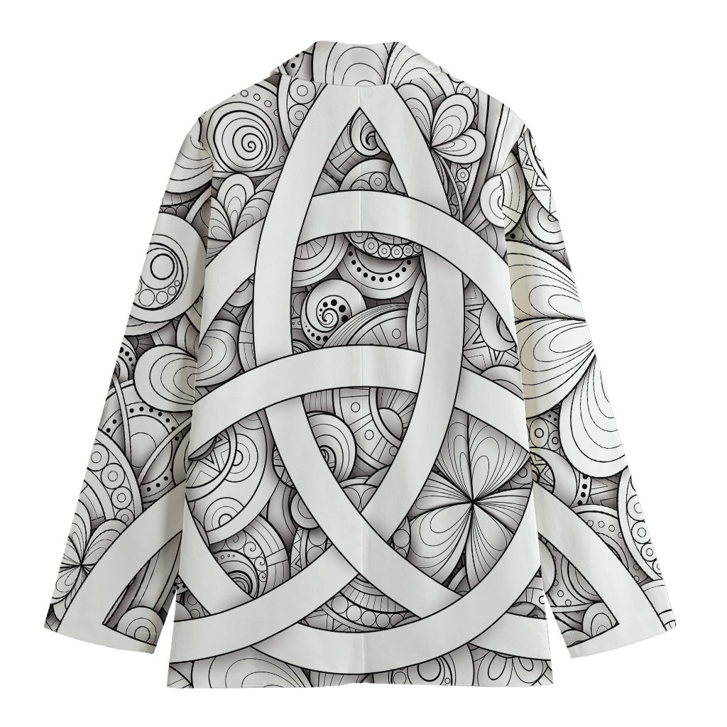 White Celtic Trinity Knot Symbol Print Women's Blazer