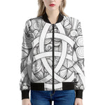 White Celtic Trinity Knot Symbol Print Women's Bomber Jacket