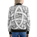 White Celtic Trinity Knot Symbol Print Women's Bomber Jacket