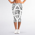 White Celtic Trinity Knot Symbol Print Women's Capri Leggings