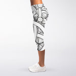 White Celtic Trinity Knot Symbol Print Women's Capri Leggings