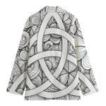 White Celtic Trinity Knot Symbol Print Women's Cotton Blazer