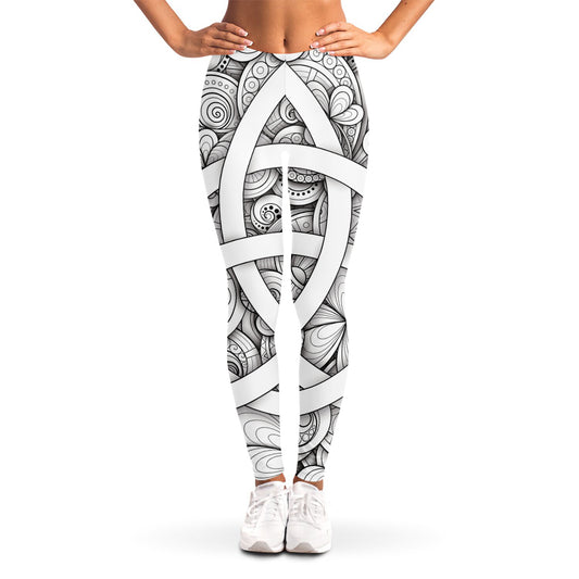 White Celtic Trinity Knot Symbol Print Women's Leggings