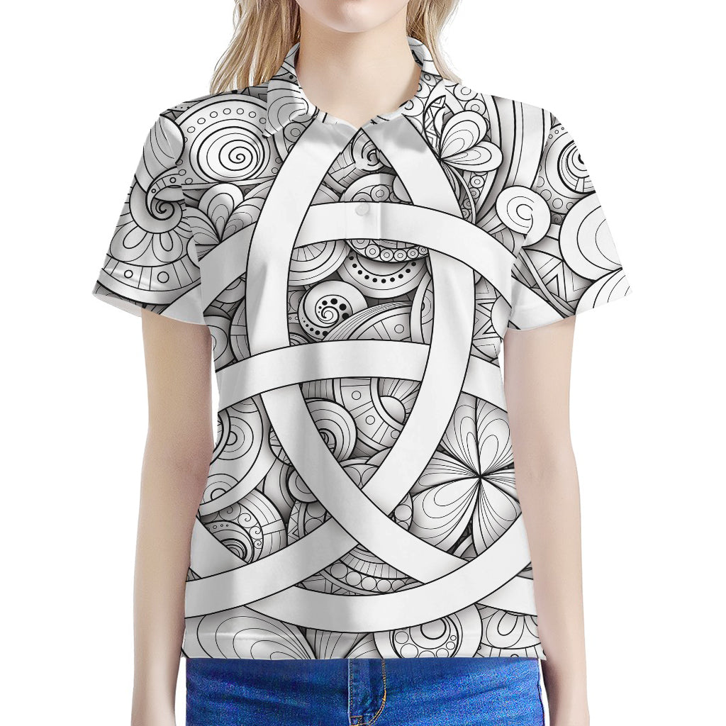White Celtic Trinity Knot Symbol Print Women's Polo Shirt