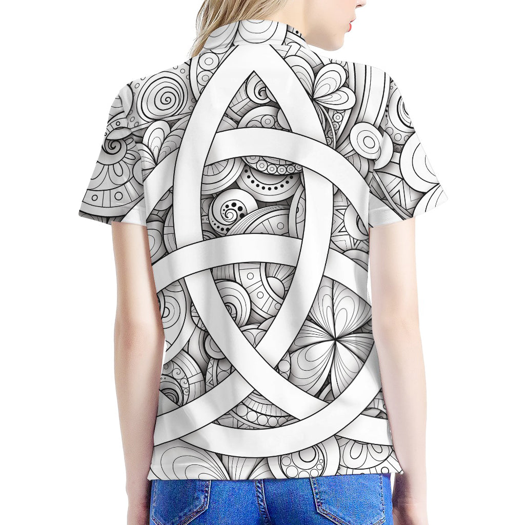 White Celtic Trinity Knot Symbol Print Women's Polo Shirt