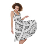 White Celtic Trinity Knot Symbol Print Women's Sleeveless Dress