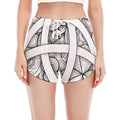 White Celtic Trinity Knot Symbol Print Women's Split Running Shorts