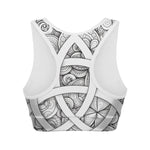 White Celtic Trinity Knot Symbol Print Women's Sports Bra