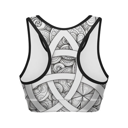 White Celtic Trinity Knot Symbol Print Women's Sports Bra