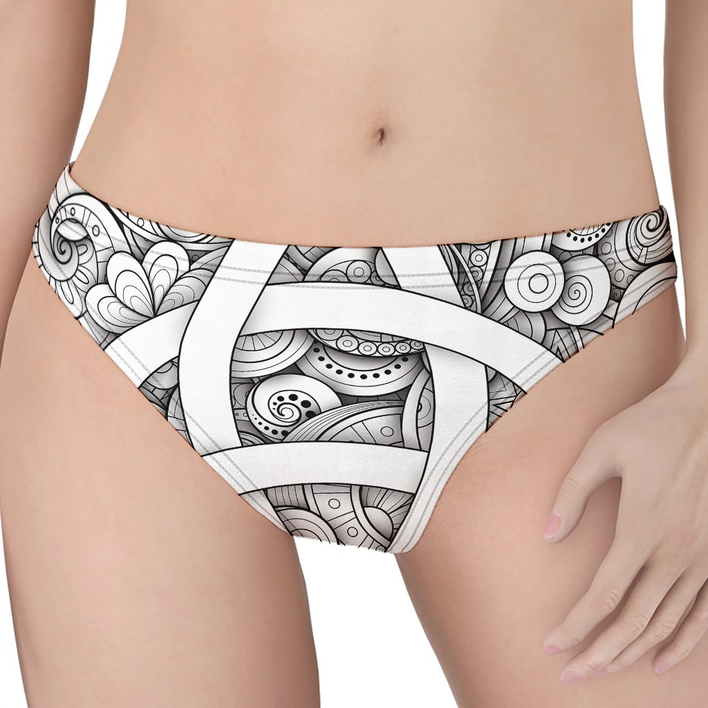 White Celtic Trinity Knot Symbol Print Women's Thong