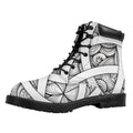 White Celtic Trinity Knot Symbol Print Padded Collar Lace Up Boots