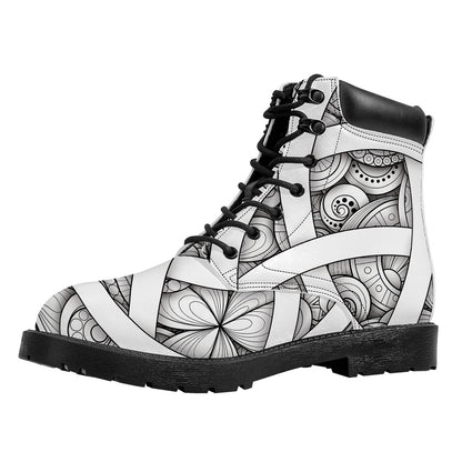 White Celtic Trinity Knot Symbol Print Work Boots