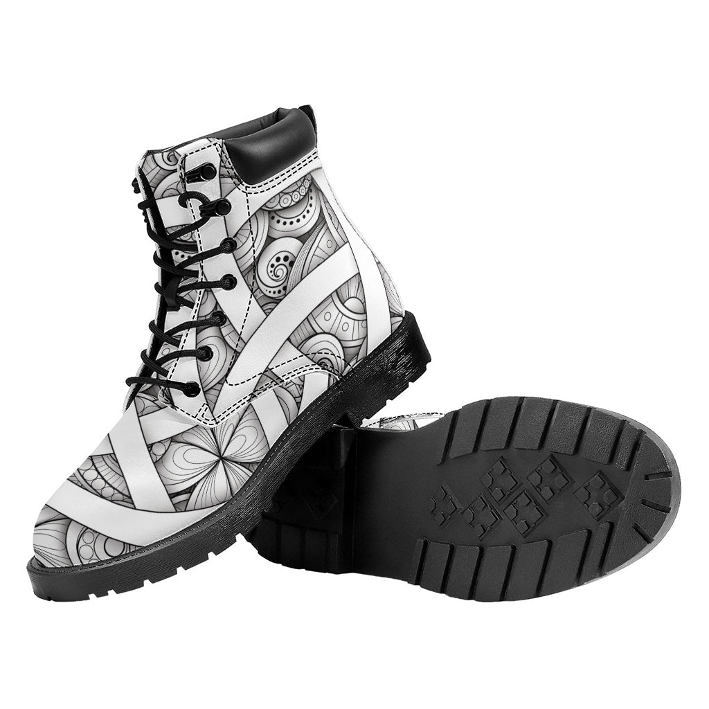 White Celtic Trinity Knot Symbol Print Work Boots