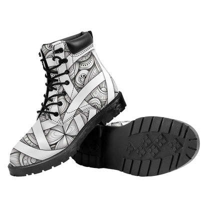 White Celtic Trinity Knot Symbol Print Work Boots