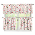 White Cherry Blossom Pattern Print 3 Piece Kitchen Curtains