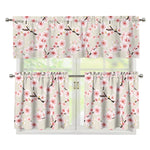 White Cherry Blossom Pattern Print 3 Piece Kitchen Curtains