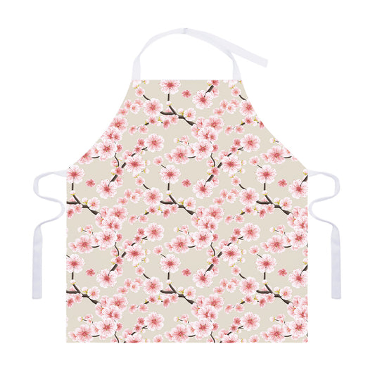 White Cherry Blossom Pattern Print Adjustable Apron