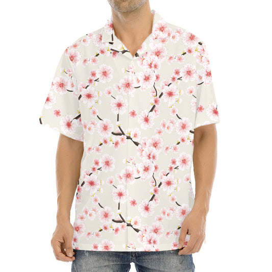 White Cherry Blossom Pattern Print Aloha Shirt
