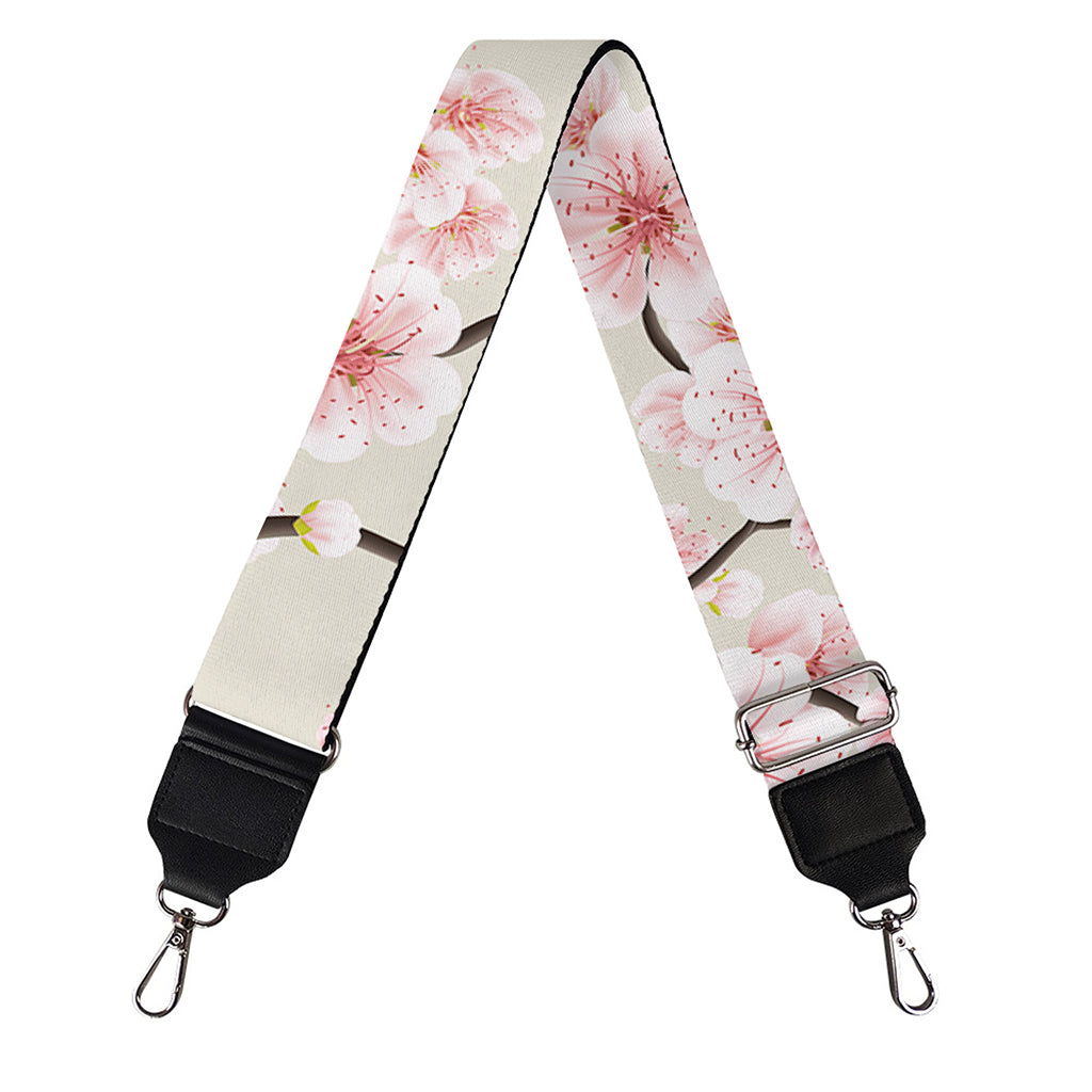 White Cherry Blossom Pattern Print Bag Strap